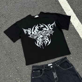 Y2k T Shirt Mužov Hip Hop Retro Lebky Grafické Tlače Nadrozmerné Tričko 2023 Nové Harajuku Punk Rock Goth Krátky Rukáv Topy Streetwear
