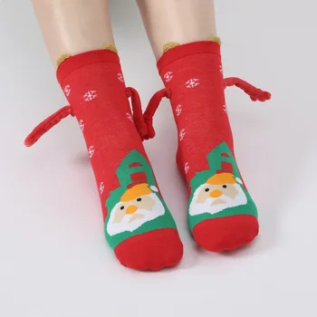 1pair Vianočné Magnetické Sacie ruka V Ruke Ponožky Červená Čierna Unisex Držanie Ruky Dlho Dievčatá Harajuku Roztomilý Pár Ponožka Bavlna