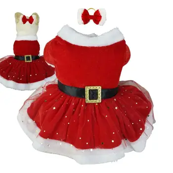 Vianočné Oblečenie Pre Psy, Lesklé Sieťovina Santa Claus Pet Oblečenie Bavlna Sukne Roztomilý Dievča Oblečenie Červené Šaty Pes, Mačka Vianočné Holida