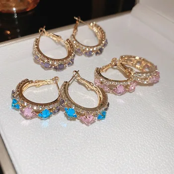 Nové Luxusné Šperky Farebnými Zirkónmi Hoop Náušnice Pre Ženy Kórejský Bijoux Strany Crystal Kruhu Earings Dary