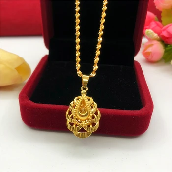 Móda imitácia Vietnam ťažké zlaté náhrdelník žena matné duté srdce kvapka vody prívesok náhrdelník pozlátené dlho nie vyblednutiu