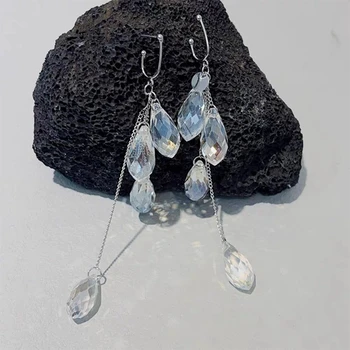 MENGJIQIAO francúzsky Ročník Waterdrop Crystal Strapec Visieť Náušnice Pre Ženy, Luxusné Jednoduché Čerstvé Dlho Pendientes Šperky