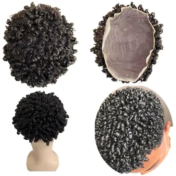 Malajzijská Panny Ľudské Vlasy Náhradné #1b 15 mm Curl 7x9 Toupee Krajky Jednotky pre Black Mužov