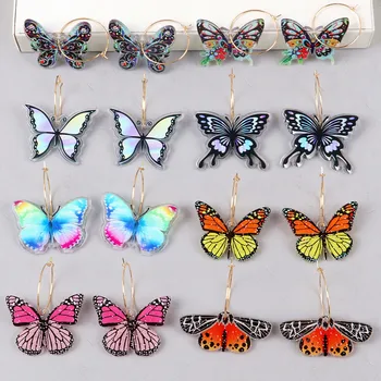 Nové Farebné Motýľ Tlač Akryl Náušnice pre Ženy Roztomilý Kreslený Mora Hmyzu Drop Náušnice Obruče Módne Šperky Dary