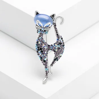 Luxusné Žena Modré Crystal Cute Cat Brošňa Pre Ženy, Luxusné Strieborné Zlatá Farba Zirkón Zliatiny Vintage Zvierat Brošňa Kolíkmi