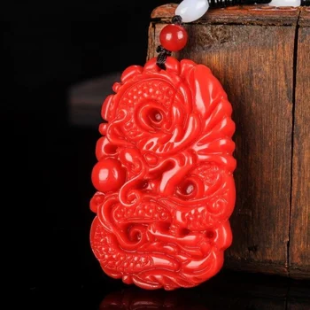 Prírodné Červené Jade Jade Dragon Muži Ženy Darček Amulet Prívesok Náhrdelník Šperky