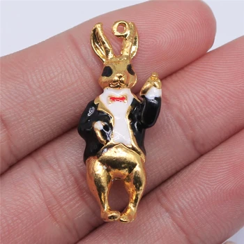 2 ks 36x15mm Zlatá Farba Smalt 3D Rabbit S Hodinami Prívesok Charms Šperky Zistenia Šperky Komponentov