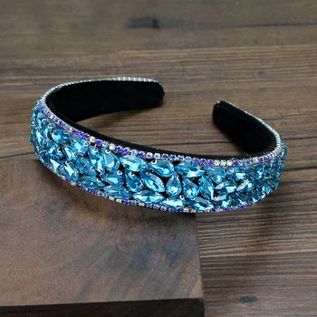 luxusný trblietavý plný modré crystal kameň hairbands ružová diamante čelenky pre dievčatá, ženy očarujúce vlasy príslušenstvo