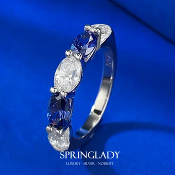 SpringLady 100% 925 Sterling Silver Elipsovitý Rez 4*6 MM Drahokam Zafír Krúžok pre Ženy, Svadobné Šperky, Zásnubné Band