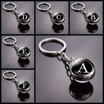 Móda Sklenenú Guľu Prívesok Keychain Elegantná Počiatočné Osobné Názov Písmena Kľúč Reťazca Krúžok