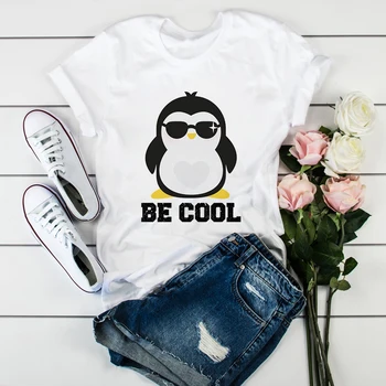 Cartoon Penguin T Shirt Ženy Printed Tee Košele Roztomilý Tričko pre Ženy Letné Krátke Rukávy Ženy Oblečenie Grafické Tričko