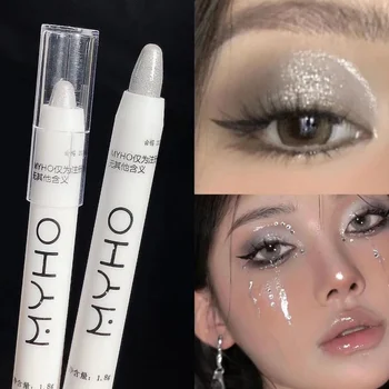 Nepremokavé Diamanty Lesk Eyeshadow Kontúrovacia Ceruzka na Oči make-up Zvýrazňovač Pearl White Silver Oživiť Priadky s Nástrojom