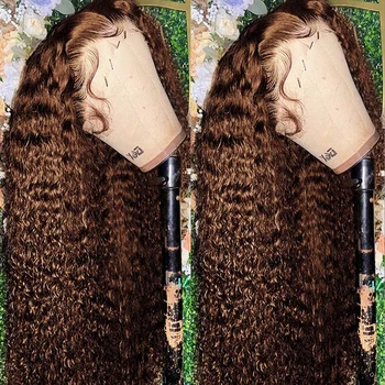 7x5 Čokoládovo Hnedá Predné Čipky Parochne Hlboké Vlny Glueless Parochňu Ľudské Vlasy Pripravené Na Nosenie Bielené Uzlov Preplucked Vlasy Pre Ženy