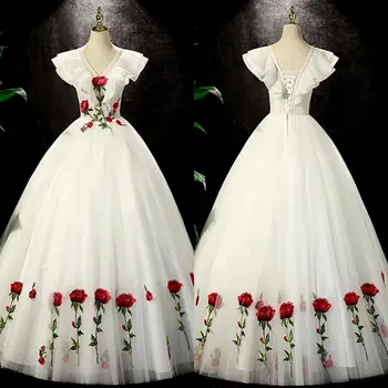 14959#IENA Quinceanera Šaty Elegantné tvaru Strany Prom plesové Šaty bez Rukávov Sladký Kvetinový Tlač Quinceanera Šaty Vestidos