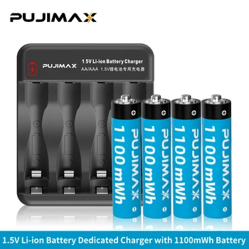 PUJIMAX AAA 1,5 V Nabíjateľné Lítiové Batérie, Nastavenie 1100mWh Li-ion Batérie s 4-Slot Lítiová Batéria Venovať Nabíjačku Trvanlivé