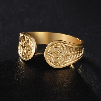 LIKGREAT Lotus Otvoriť Prstene pre Ženy Nehrdzavejúcej Ocele Zlatá Farba Kvetu Raj Nastaviteľné Vintage Svadobný Prsteň, Šperky Darček