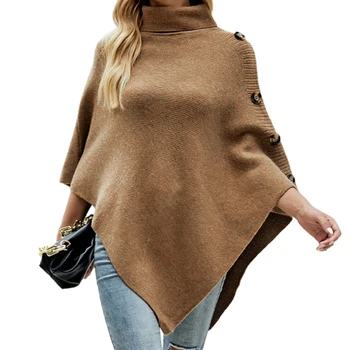 2023 doprava zadarmo streetwear módy pletený sveter plášť turtleneck pulóver ženy jeseň zima cape kabát jedna veľkosť