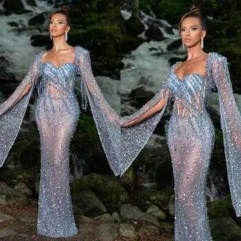 Očarujúce Modrá Morská Víla Prom Šaty Flitrami Crystal Večerné Šaty Na Zákazku Koktejlové Šaty Vestidos De Noche