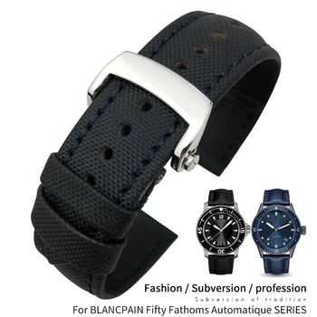 23 mm kvalitné nylonové vlákno plátno kožené hodinky remienok náhrada za Blancpain Päťdesiat Fathoms čierny náramok na zápästie
