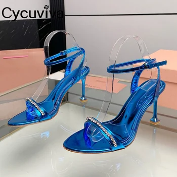 2023 Lete Crystal Vysokým Podpätkom Sandále Ženy Dizajnér Značky Strany Topánky Pre Ženy Típat Prst Moderné Kožené Sandále Ženy