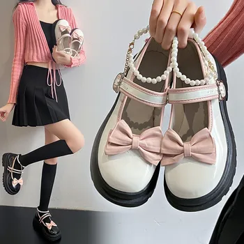 2023 Jar/Leto Nový Všestranný Malé Kožené Topánky pre Ženy v Japonsku Roztomilé Dievčatá Hrubé Jediným Plytké Úst Malé Jednej Topánky
