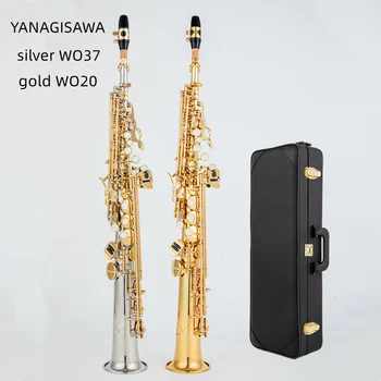 Vyrobené v Japonsku Soprán Saxophone WO37 Silvering Zlato Tlačidlo S Prípade Sax Soprán Náustok Ligatúru Trstina Krku