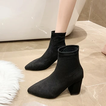 Dámske Topánky 2023 Zimné Nové Luxusné Ponožky, Topánky Ženy, Silné Päty Pletenie Strečové Tkaniny Topánky Žena Zapatos Mujer