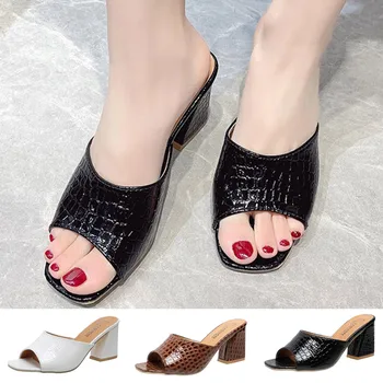 Ženy Sandále Módne Jednoduché Zvieracie Kože Obilia Otvorené Prst Pohodlné Silné Päty Námestie Päty Nový Vzor Letné Sandále