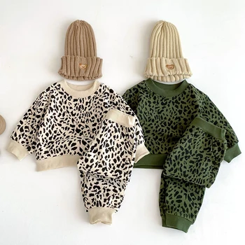 Dieťa Deti, Baby, Dievčatá, Chlapcov Dlhý Rukáv Leopard Tlač Topy + Nohavice Oblečenie Sady Baby Dievča, Chlapec, detské Šaty, Oblek