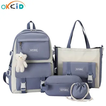 OKKID 5 ks/set školské tašky pre dospievajúce dievčatá plátno bookbag kabelky ženy notebook batoh ženy školský batoh studen taška sada