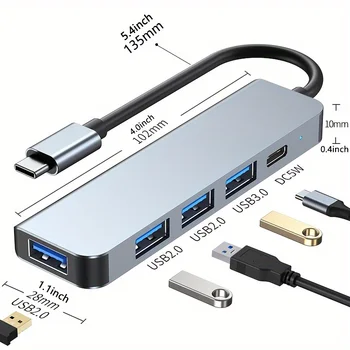 Zacoora 5in1 Typ C HUB vysokorýchlostné USB 3.0 HUB PD 100W Viacportová S DC5W USB Porty Pre Macbook Príslušenstvo k Počítačom