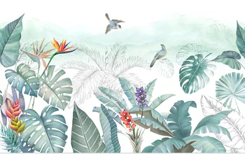 Vlastné foto nástenná maľba ručne maľované tapety HD tropických rastlín, kvetov a vtákov, pozadia, tapety na steny, 3 d