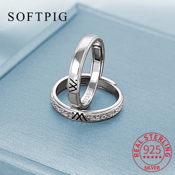 SOFTPIG Reálne 925 Sterling Silver Písmeno W Nastaviteľný Krúžok pre Ženy Klasické Jemné Šperky Minimalistický Príslušenstvo