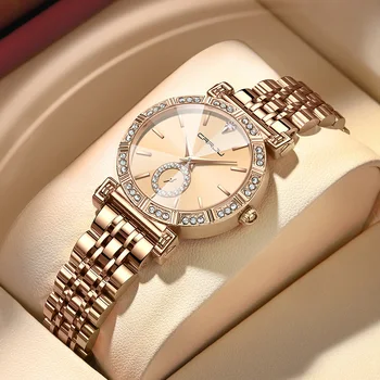 CRRJU Luxusné náramkové hodinky pre Ženy Náramok z Nerezovej Ocele Kamienkami Bling Dail Elegantné Dámske Hodinky Darček