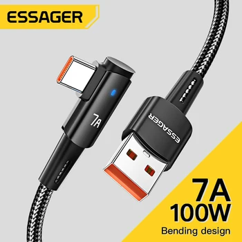 Essager 7A USB Typu C Kábla 90 Stupňov pre OPPO 100W Rýchlo Charing Kábel pre Honor Huawei Oneplus Realme Šikmého Nabíjačku Údaje Drôt