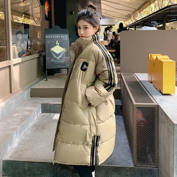 Ženské kórejský Kabát Bežné Stredná Dĺžka Veľké Veľkosti Voľné Študent Dlho DownPadded Bavlnená Bunda vrchné oblečenie