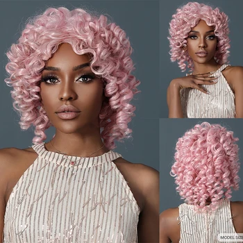 Krátke Kučeravé Kučeravé Syntetické Parochne Afro Barbie Pink Parochňu Načechraný Bomba Big Skákacie pre Čierne Ženy Cosplay Halloween žiaruvzdorné