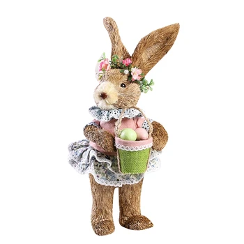 Veľkonočné Králik Ornament Umelá Slama Bunny s Vajcom Stáť na Dol
