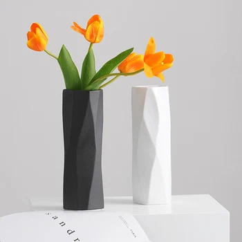 Čierna Biela Keramická Váza Diamond Umenie Hydroponické Kvet Aranžér Izba, Jedálenský Stôl Suché Kvetinové Vázy Úložný Kontajner Domova