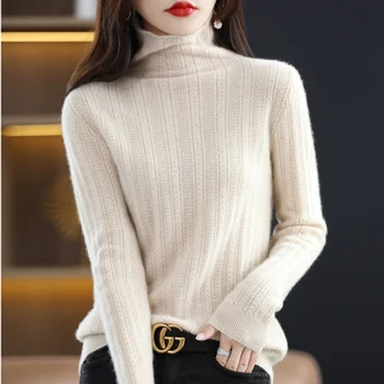 Jesenné a zimné nové turtleneck twist žien čistá vlna s sveter voľné pulóver sveter