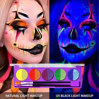 UV Tvár, Telo Fluorescenčné Farby Makeup Paleta Vody Aktivovaný Očné linky Klub Party S 2ks make-up Štetce Halloween Maquiagem