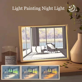 Led Svetlo Maľovanie na Nočné Osvetlenie, USB Trikolóra Anime Štýlu Atmosféru stolná Lampa Spálňa Posteli Plochy Dekor Darček Nočné Lampy