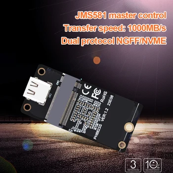 M. 2 NVME SSD Converter Gen2 10Gbps ssd (Solid State Drive Karty Adaptéra JMS581 Konverzie Typ Karty-C USB3.1 Podpora SSD 2230/42/60/80