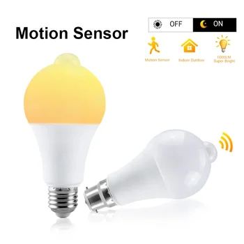 Senzor Led Žiarovka Smart PIR E27 B22 110V 220V Biela Noc Lampa Pre Domáce Obývacej Izby, Chodby, Garáže Žiarovky 12W 15W 18W
