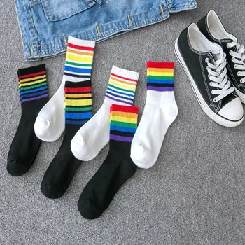 Rainbow Prekladané Polovici Teľa dámske Ponožky Športové Dlhé Ponožky Hromadu Ponožky kórejský Candy-farebné