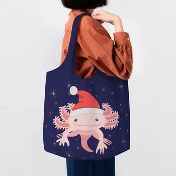 Vlastné Axolotl Vianočné Nákupy Plátno Taška Ženy Odolné Veľkú Kapacitu, Obchod S Potravinami Salamander Zvierat Tote Shopper Tašky Kabelky