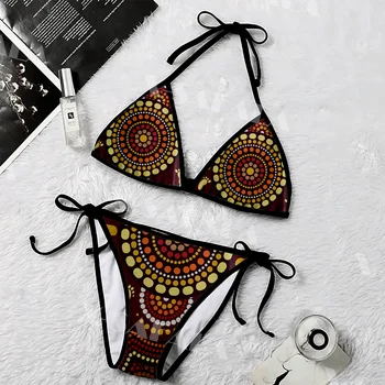 Domorodé Stopu Umenie Vzory Tetovanie 3D Výtlačky Pre Ženy Ženy Micro Bikini Set Letné plážové oblečenie Sexy Pláž, Kúpanie Vyhovuje