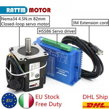 【EÚ v oblasti Voľného DPH] vyzýva 4.5 N. m Kit Nema 34 Uzavreté Slučky Stepper Motor 2-Fáza & 2HSS86 Hybrid Servo Ovládač 8A 200Khz+3M Encoder Drôt pre CNC