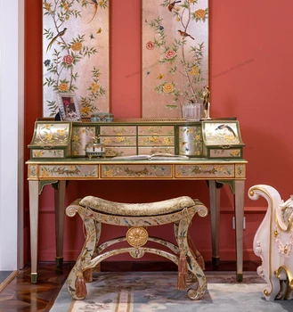 Európska francúzsky štýl luxusné masívneho dreva so zlatou a striebornou fóliou maľované kvetinové stolíky, stoly, stoličky, obliekanie, stoly, stoličky
