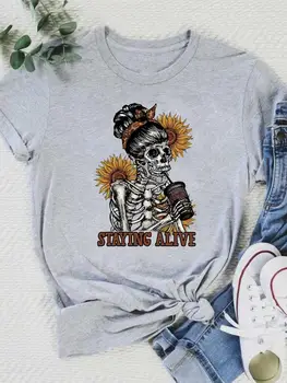 Móda Krátky Rukáv Bežné T-shirts Oblečenie, Ženy, Ženský Letné T Oblečenie Tlač Kávy Láska Štýl Krásne Graphic Tee